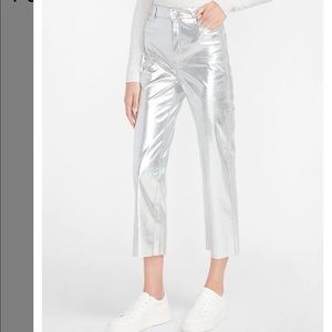 NWT Super High Waisted Silver Faux Leather Cropped Straight Pant